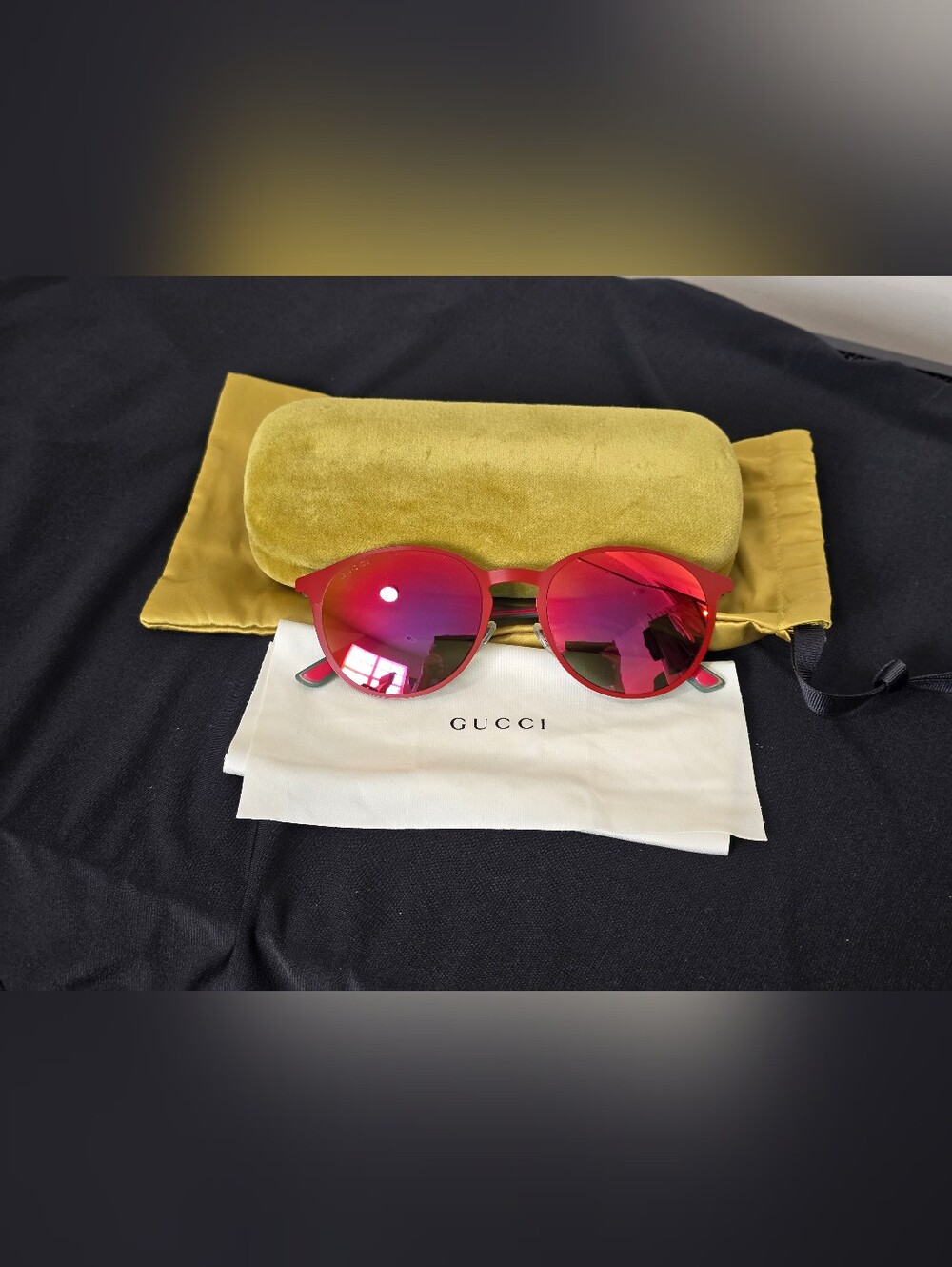 Gucci Women's Pink-Red Mirrored Round Sunglasses